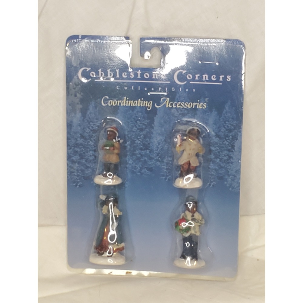 Cobblestone Corners Christmas Village Accessories Black Figurines Set of 4 NEW
